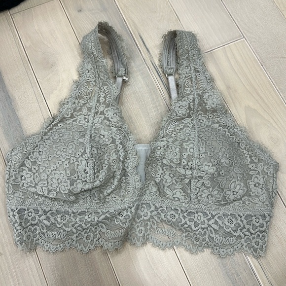 Aerie Women's L Taupe Beige Lace Floral   Bra Wireless Bralette - Picture 4 of 5